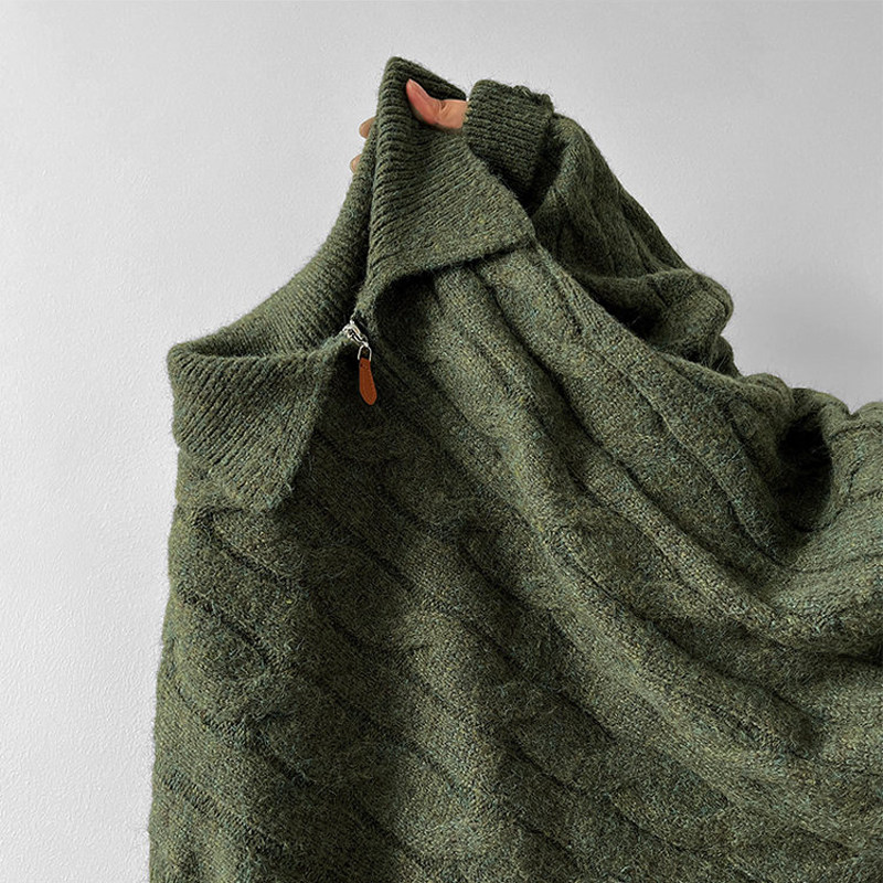 大码美式麻花半拉链polo衫翻领毛衣男款秋冬慵懒高级感宽松针织衫