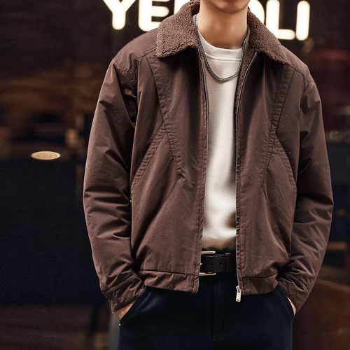 大码座山雕毛领羊羔绒工装棉服男