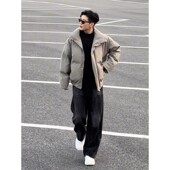 300斤美式 高街短款 羽绒棉服男款 大码 冬季 PU皮面包服立领棉衣外套