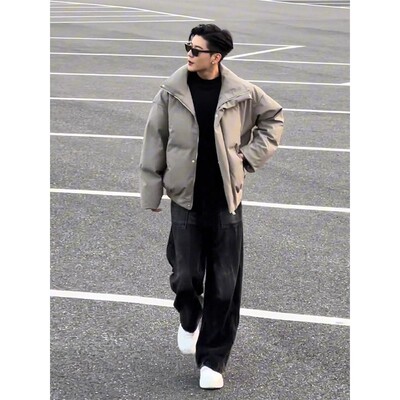 大码美式高街短款羽绒棉服男款