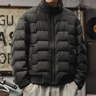 大码90白鸭绒短款羽绒服男款冬季保暖加厚宽松立领外套高级感上衣