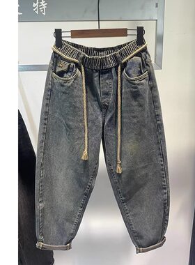 大码300斤复古水洗宽松牛仔裤男