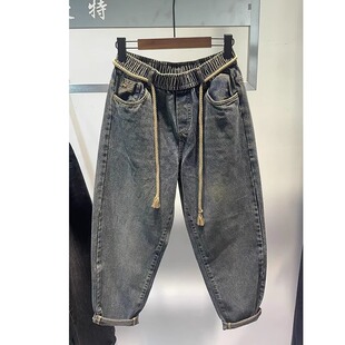 特大码300斤美式复古水洗宽松牛仔裤男款秋季潮牌锥形萝卜哈伦裤2