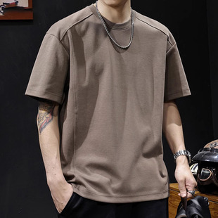 高端美式 大码 潮流百搭夏季 t恤男士 重磅纯棉体恤 300斤简约拼接短袖