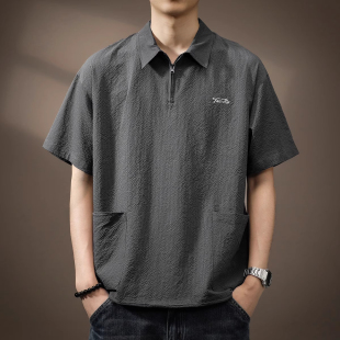 300斤冰丝速干泡泡肌工装 薄款 短袖 男夏季 宽松痞帅体恤2 Polo衫 大码