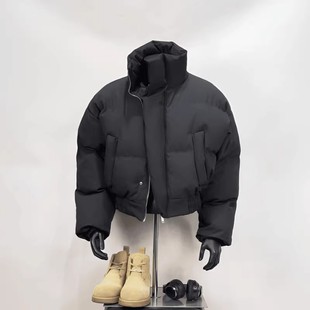 特大码 立领夹棉外套加厚保暖面包服 300斤短宽boxy羽绒棉服男冬季