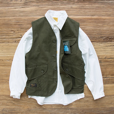 大码日系复古多口袋工装马甲男