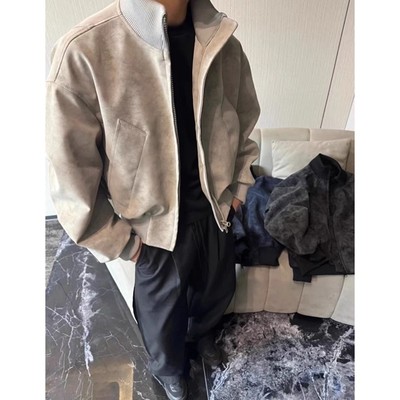 大码扎染皮夹克男款高级感痞帅