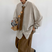 大码 潮流宽松衬衣外套2 男女春秋款 300斤日系复古浅色条纹长袖 衬衫