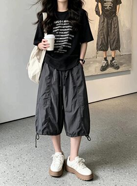 大码300斤美式工装七分裤男