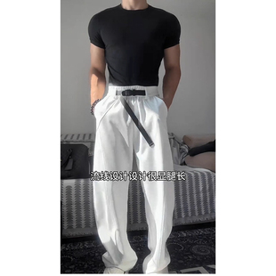 潮流宽松直筒裤 大码 美式 男松紧腰设计感休闲运动裤 300斤弯刀卫裤