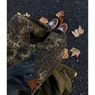 大码300斤美式复古豹纹牛仔裤潮牌欧美街头裤子oversize直筒长裤2