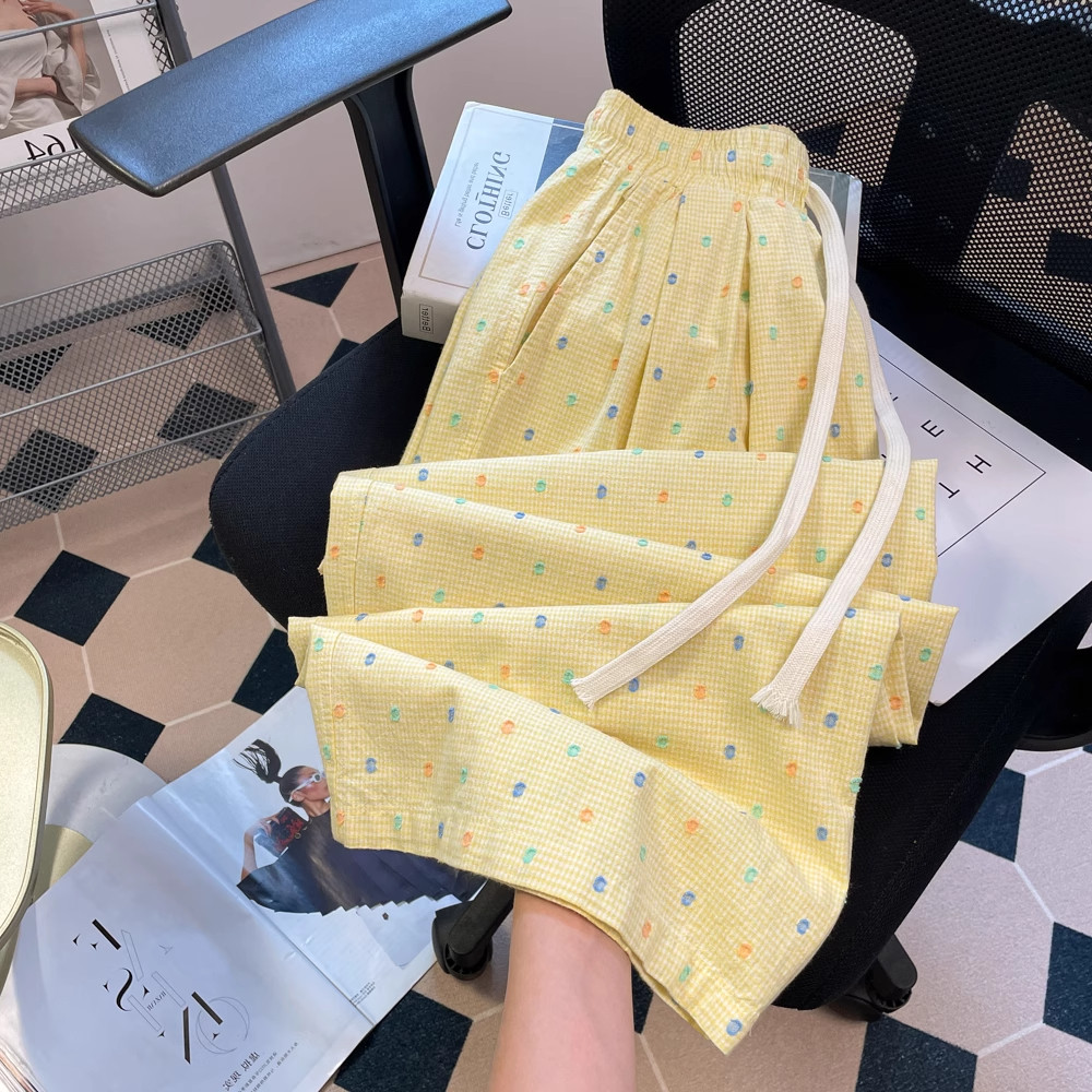 大码300斤夏季薄款彩色波点阔腿休闲裤男女宽松显瘦直筒遛弯长裤2