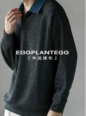 大码男士秋冬牛仔拼接Polo衫