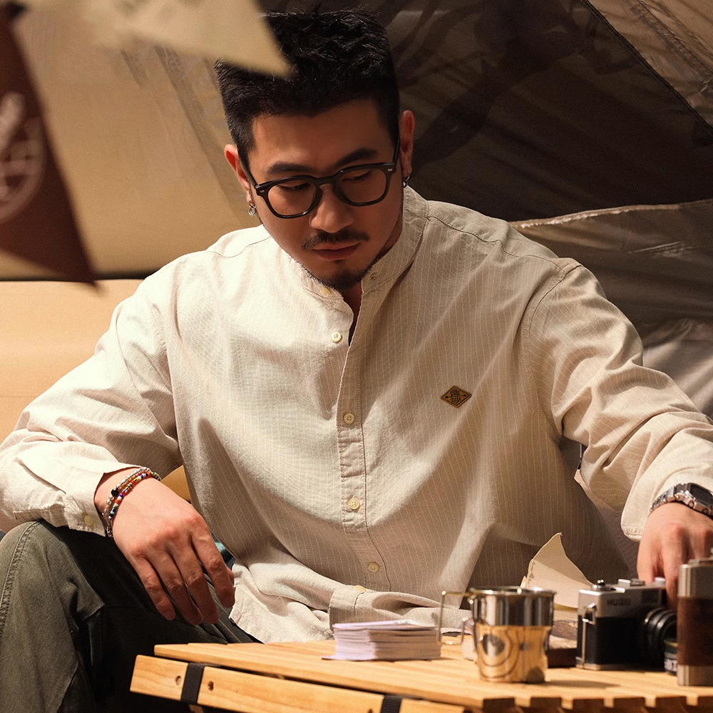 特大码300斤无领条纹衬衫男士