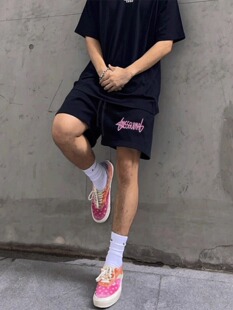 男宽松直筒五分裤 高街潮牌运动抽绳篮球休闲短裤 300斤美式 特大码