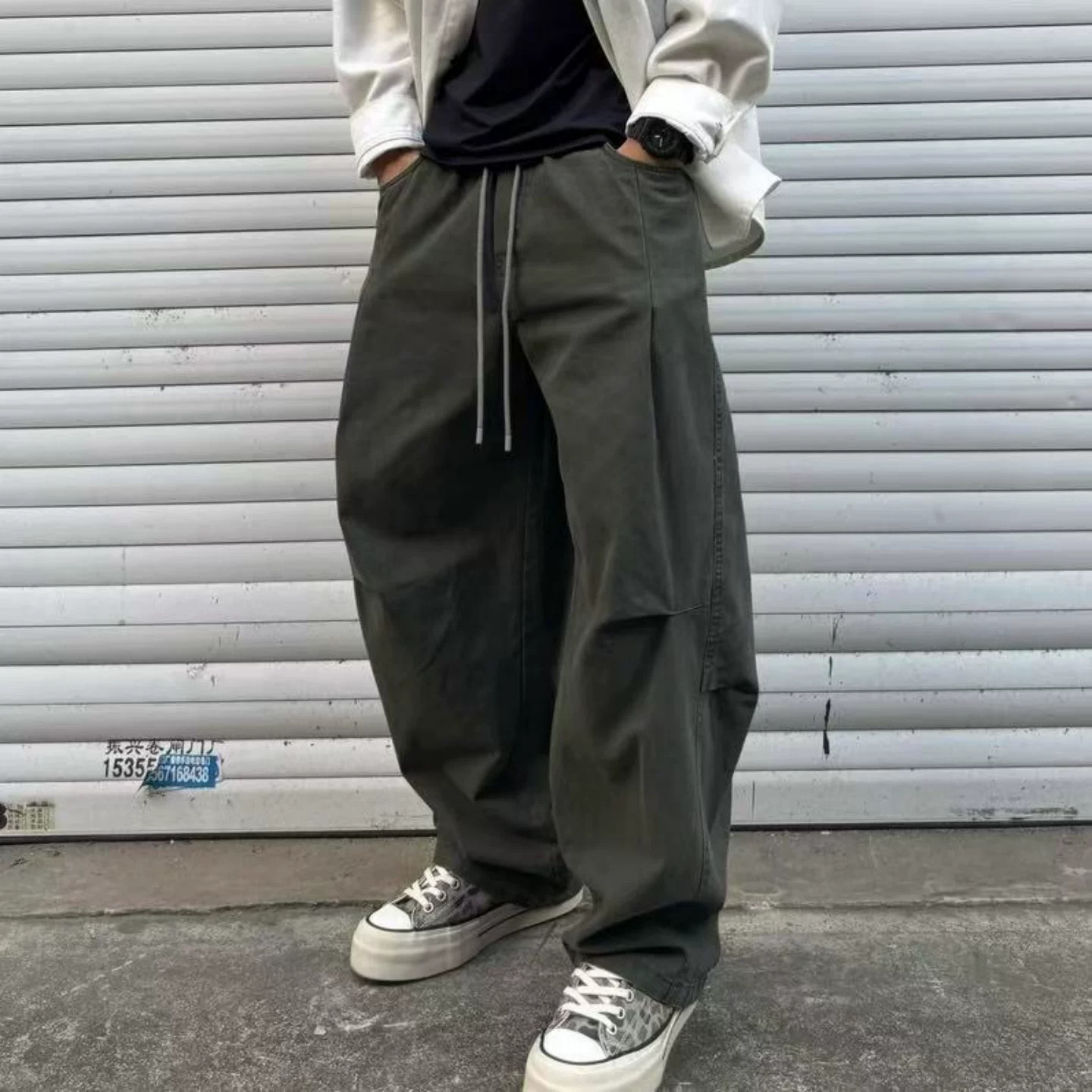 大码300斤纯棉水洗直筒工装裤男潮流宽松百搭弯刀裤休闲运动长裤
