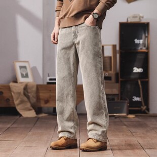 大码高级感美式休闲灯芯绒裤子男款春秋新款潮牌纯棉宽松直筒长裤