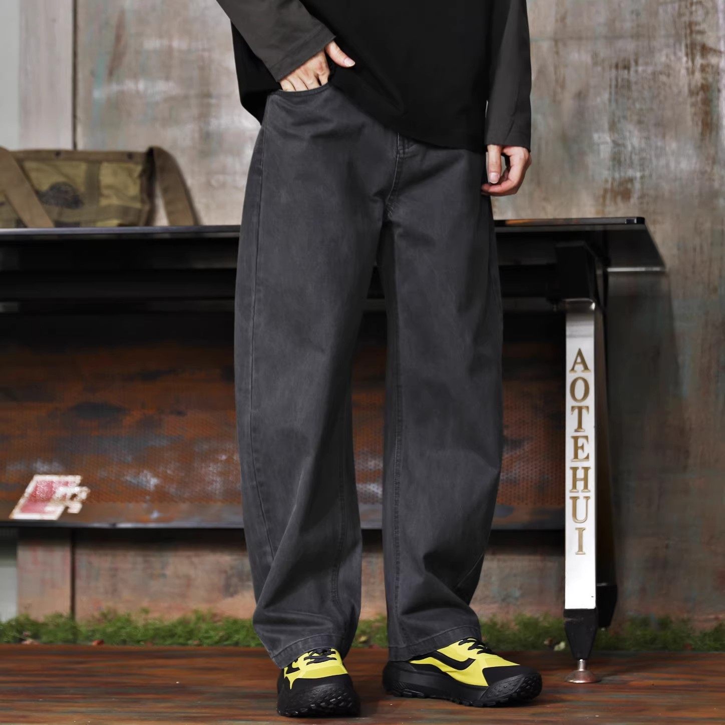 大码春秋款水洗全棉阔腿休闲裤男宽松长裤直筒裤美式复古弯刀裤子,男装,休闲裤,淘宝优惠券,粉丝福利购,淘宝优惠卷