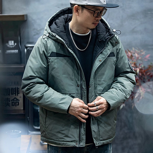 大码冬季连帽短款羽绒棉服男宽松潮牌胖子加厚保暖工装外套男款潮