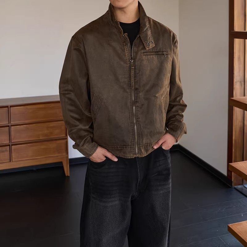 大码复古油蜡水洗棉布短宽立领哈灵顿夹克春秋新款宽松工装外套男,男装,衬衫,淘宝优惠券,粉丝福利购,淘宝优惠卷