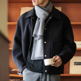 大码双面呢羊毛翻领休闲夹克男冬季加厚通勤保暖羊绒毛呢大衣外套
