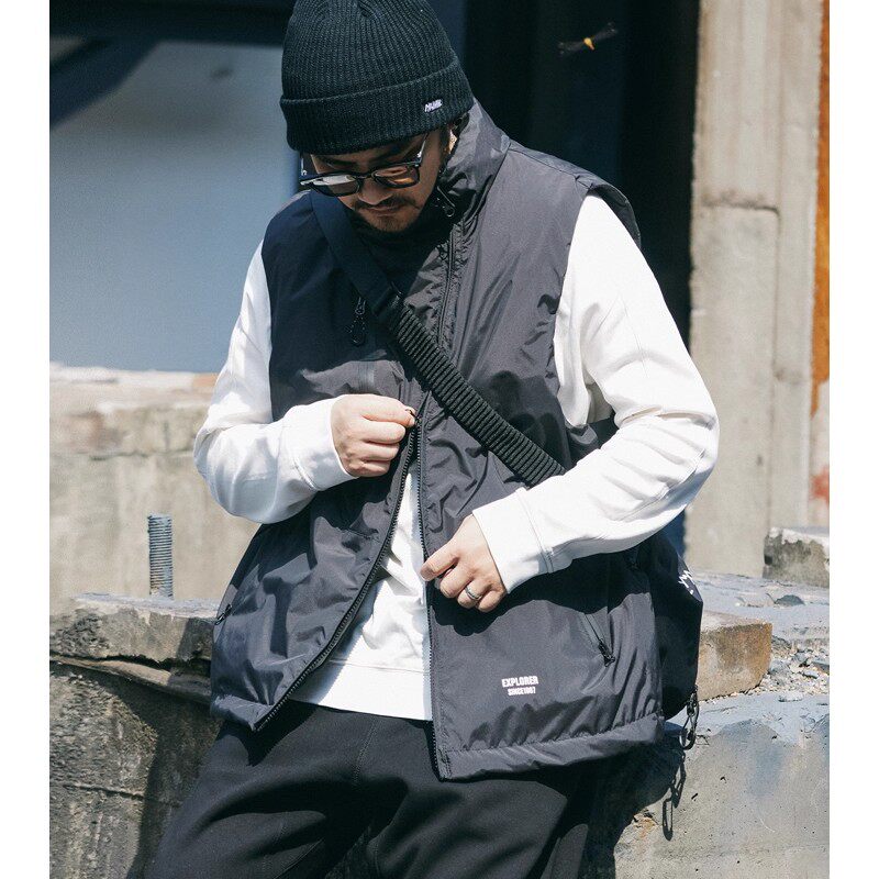 大码日系立领工装羽绒棉服马甲男