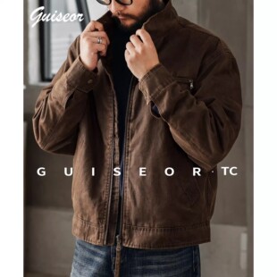 大码硬汉复古巴安油蜡皮洗褪夹克男士春秋新款美式工装宽松外套男