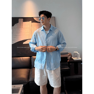 大码300斤夏季轻薄透气棉麻衬衫男款高级感长袖亚麻防晒衬衣外套2