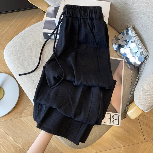 特大码300斤垂感亚麻阔腿裤男女