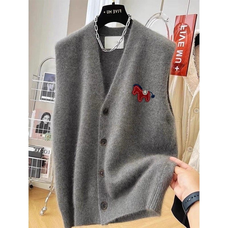 特大码300斤高级感小马刺绣V领针织开衫马甲男女春秋宽松背心毛衣,男装,针织衫/毛衣,淘宝优惠券,粉丝福利购,淘宝优惠卷