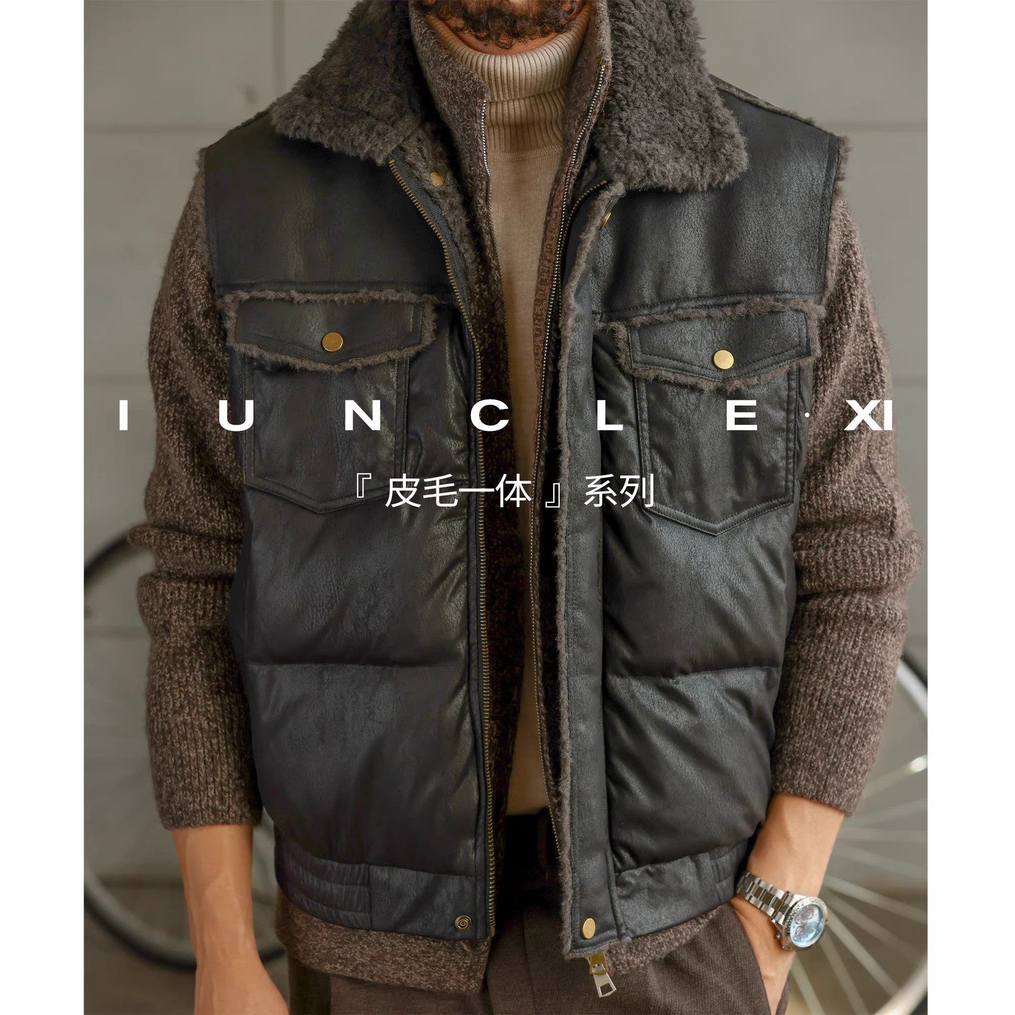 大码美式复古皮毛一体羊羔绒马甲男士冬季加厚宽松棉服皮夹克背心,男装,棉衣,淘宝优惠券,粉丝福利购,淘宝优惠卷