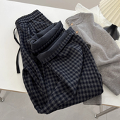 男女秋冬宽松加绒保暖格子长裤 大码 300斤复古高腰百搭直筒休闲裤