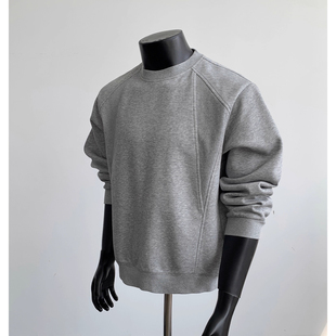 大码300斤解构拼接廓形圆领卫衣男秋季美式cleanfit重磅硬挺上衣2