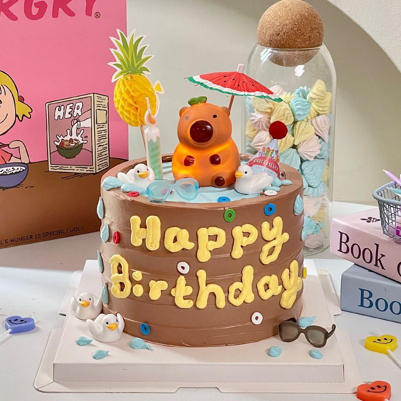 网红可爱丑萌卡皮水豚发光灯生日蛋糕装饰摆件呆萌游泳鸭烘焙插件,节庆用品/礼品,节日装扮用品,淘宝优惠券,粉丝福利购,淘宝优惠卷