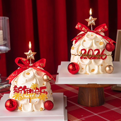 新年许愿树造型蛋糕装饰五角星蜡烛插件2026新年快乐亚克力插件