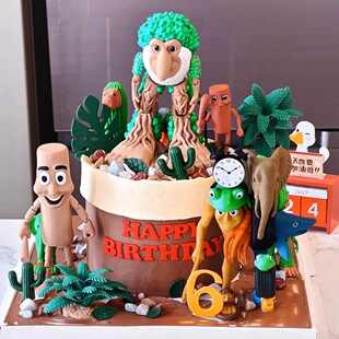 网红大脚树人蛋糕装饰山海经融合兽木棍人椰子树生日烘焙装扮插件