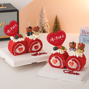 2.14情人节蛋糕装饰可爱小熊蜡烛摆件情人节快乐爱心卡片节日装扮