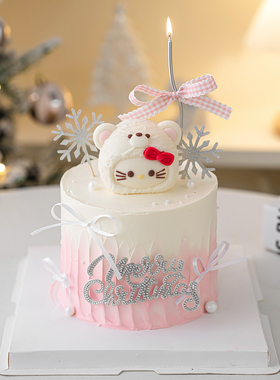 2026圣诞节熊头小猫蛋糕装饰巧克力摆件Merry Christmas雪花插件
