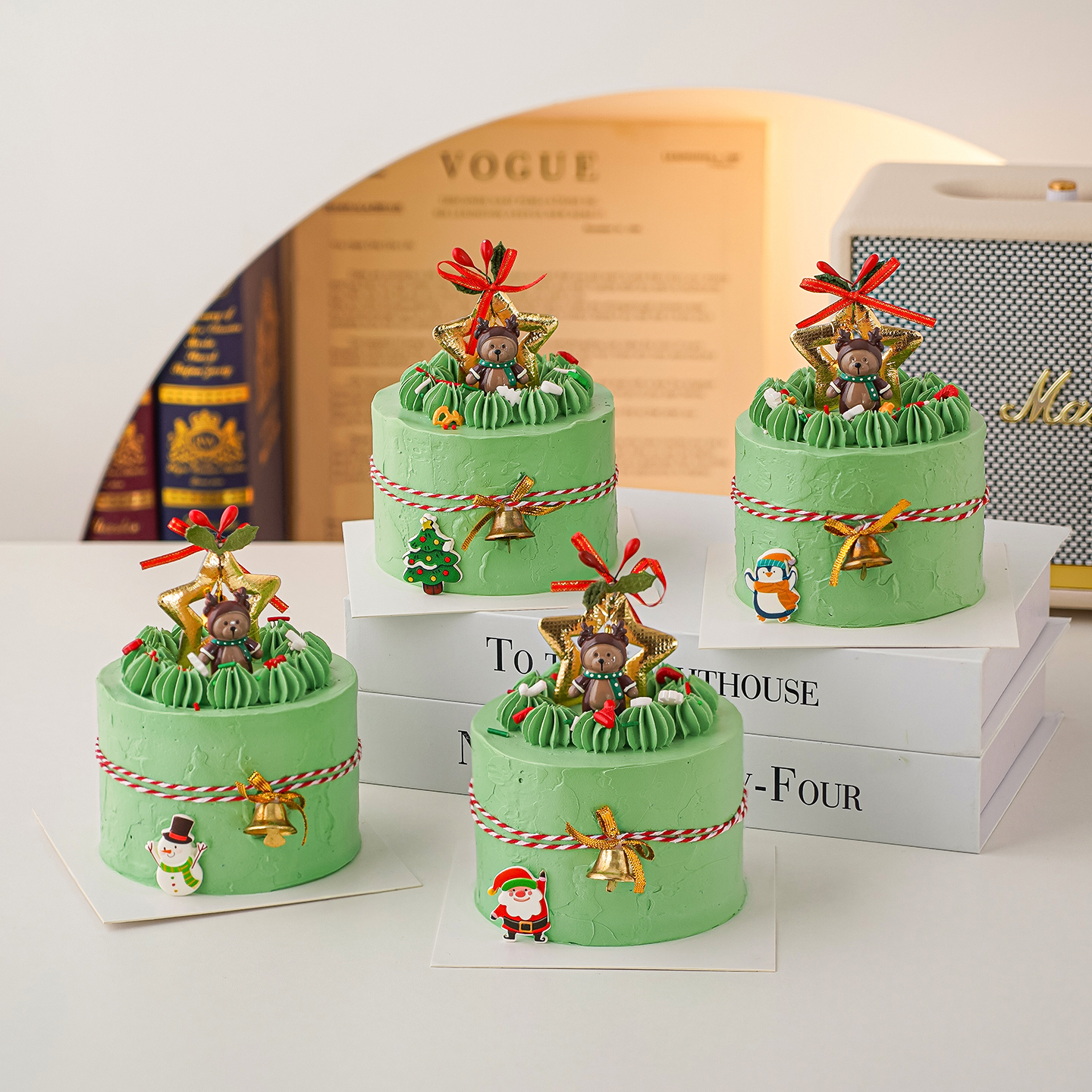 2026圣诞节蛋糕装饰麋鹿小熊摆件平安夜派对蝴蝶结铃铛叶子插件