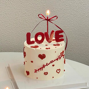 网红2.14情人节红色love亚克力蛋糕装饰插牌蜡烛情侣表白烘焙装扮