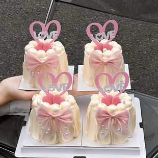 网红2.14情人节快乐蛋糕装 饰爱心love亚克力珍珠蝴蝶结爱心饼干