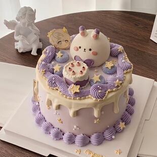 网红恋与深空沈星回兔球球蛋糕装饰生日快乐亚克力插件小兔子摆件