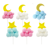 毛球云朵月亮星星蛋糕装 饰插件五角星插牌网红装 扮配件甜品台派对