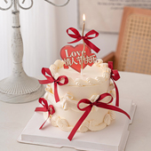 2.14情人节快乐Love爱心卡片蛋糕装 饰插牌芭蕾风丝带蝴蝶结装 扮