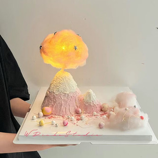 饰品发光云棉花灯插件摆件女神生日烘焙装 网红云朵富士山蛋糕装 扮