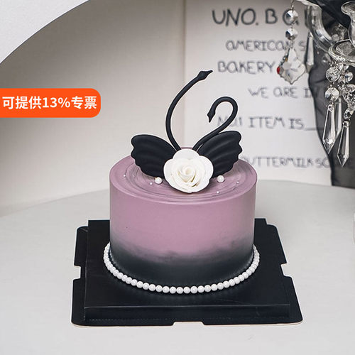 唯美黑白天鹅生日蛋糕装饰