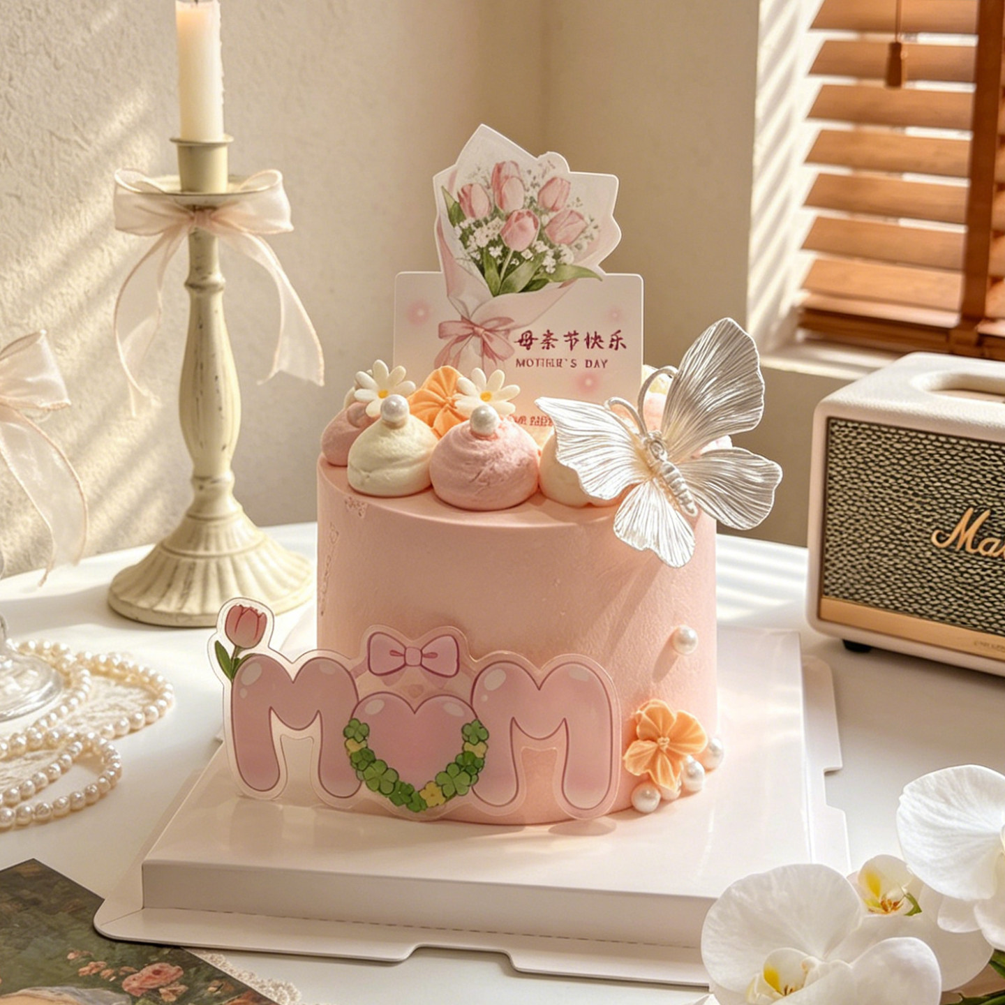 网红母亲节MOM亚克力插牌蛋糕装饰花束卡片节日快乐烘焙甜品插件