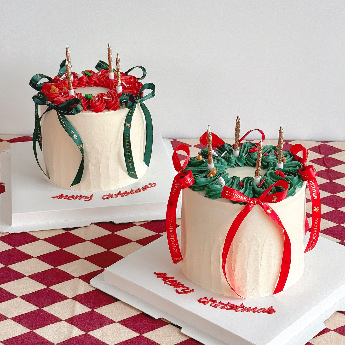 2026圣诞节蛋糕装饰平安夜派对丝带蝴蝶结螺纹蜡烛烘焙装扮插件