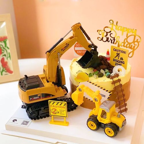 挖掘机蛋糕装饰挖土机推土机